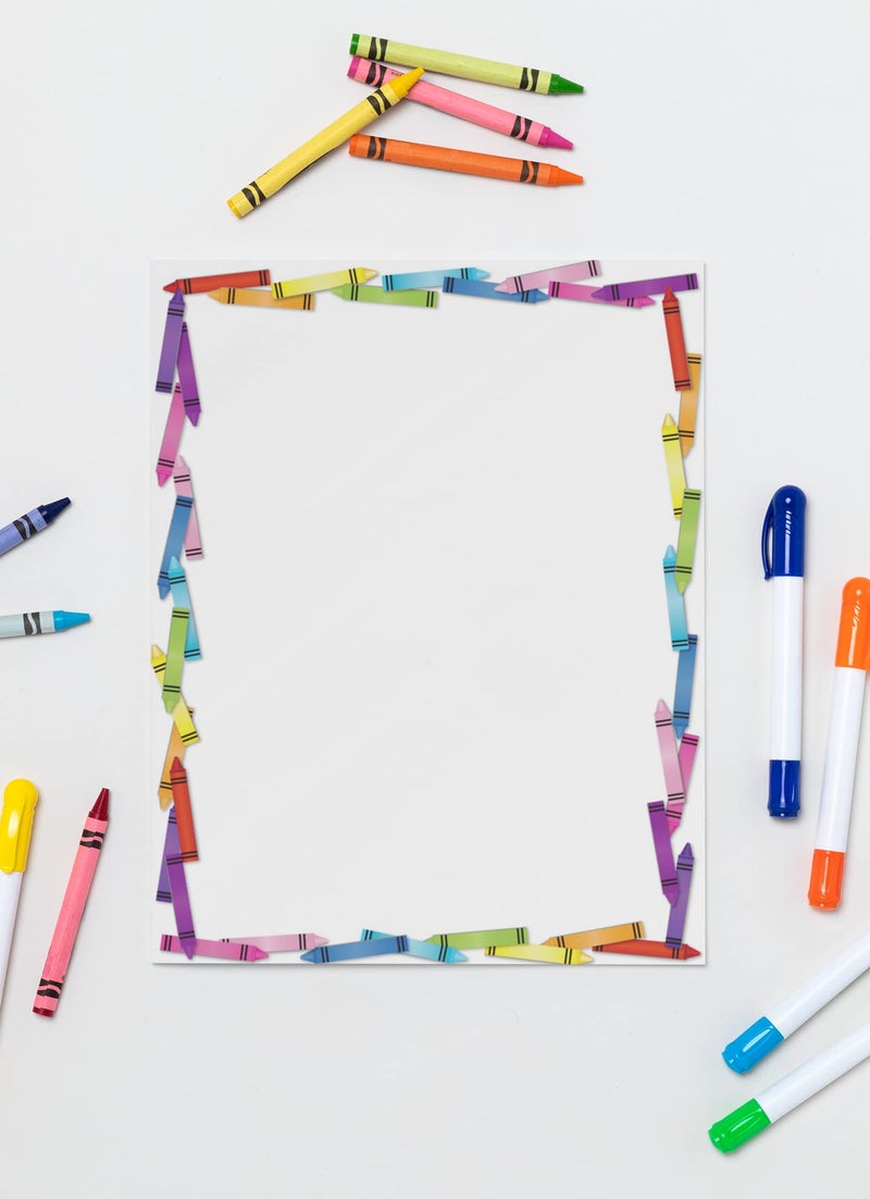 Stonehouse Collection Colorful Crayon Border Stationery - 8.5 x 11 - USA Made - 60 Letterhead Sheets for Kids - Teacher Letterhead - Teacher Paper (Crayons) - Image 3