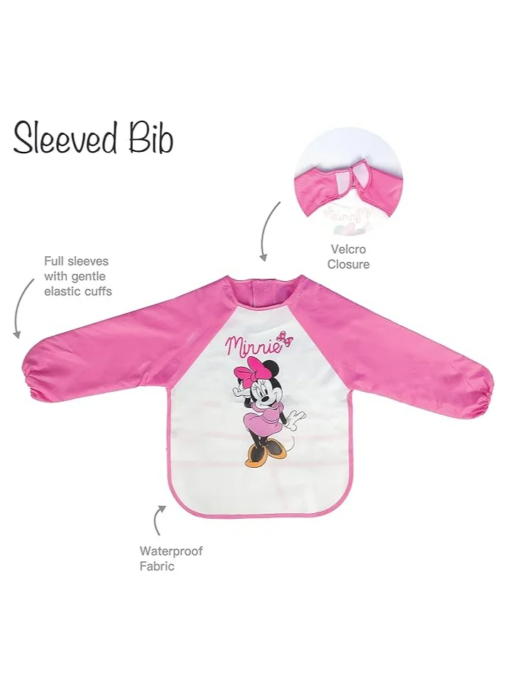 Disney Disney Minnie Mouse Sleeved Apron Bibs, Machine Washable, 100% Water Proof. Age: 6 - 36 Months (Official Disney Product)