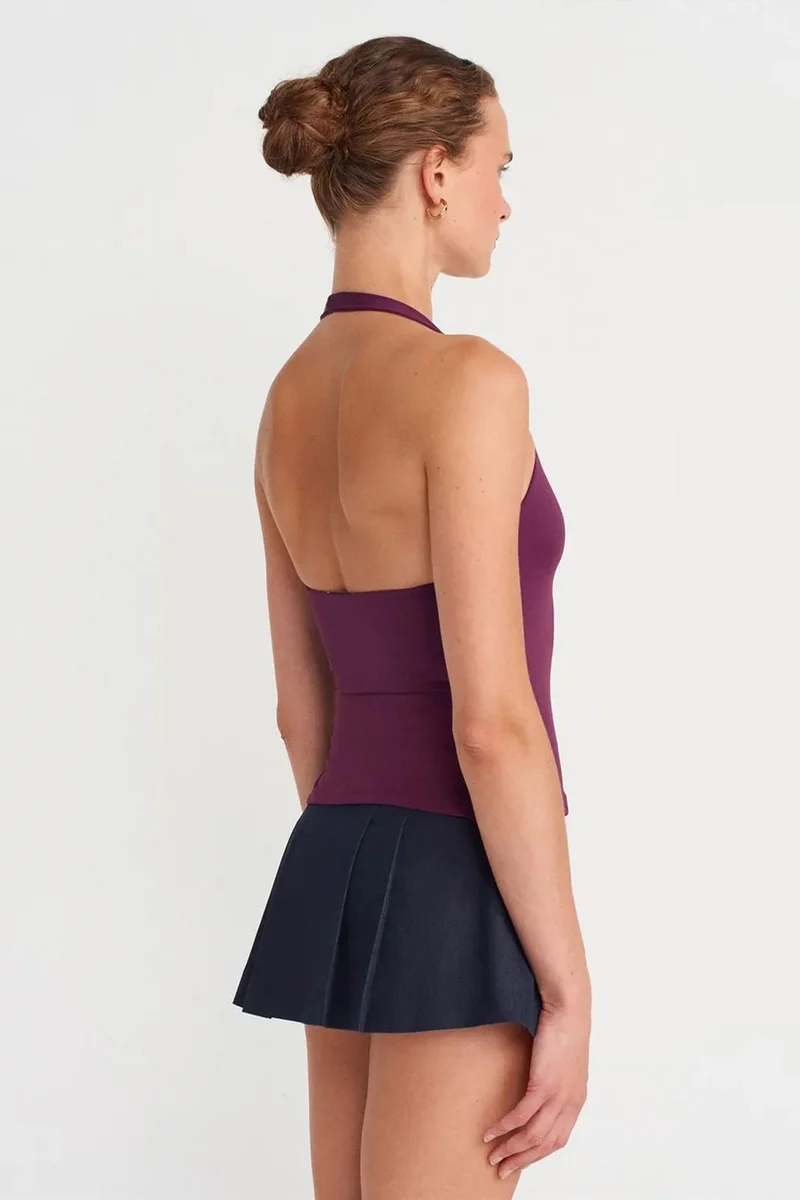ديلفين DILVIN Women's Slim Fit Halter Neck Cut-Out Top