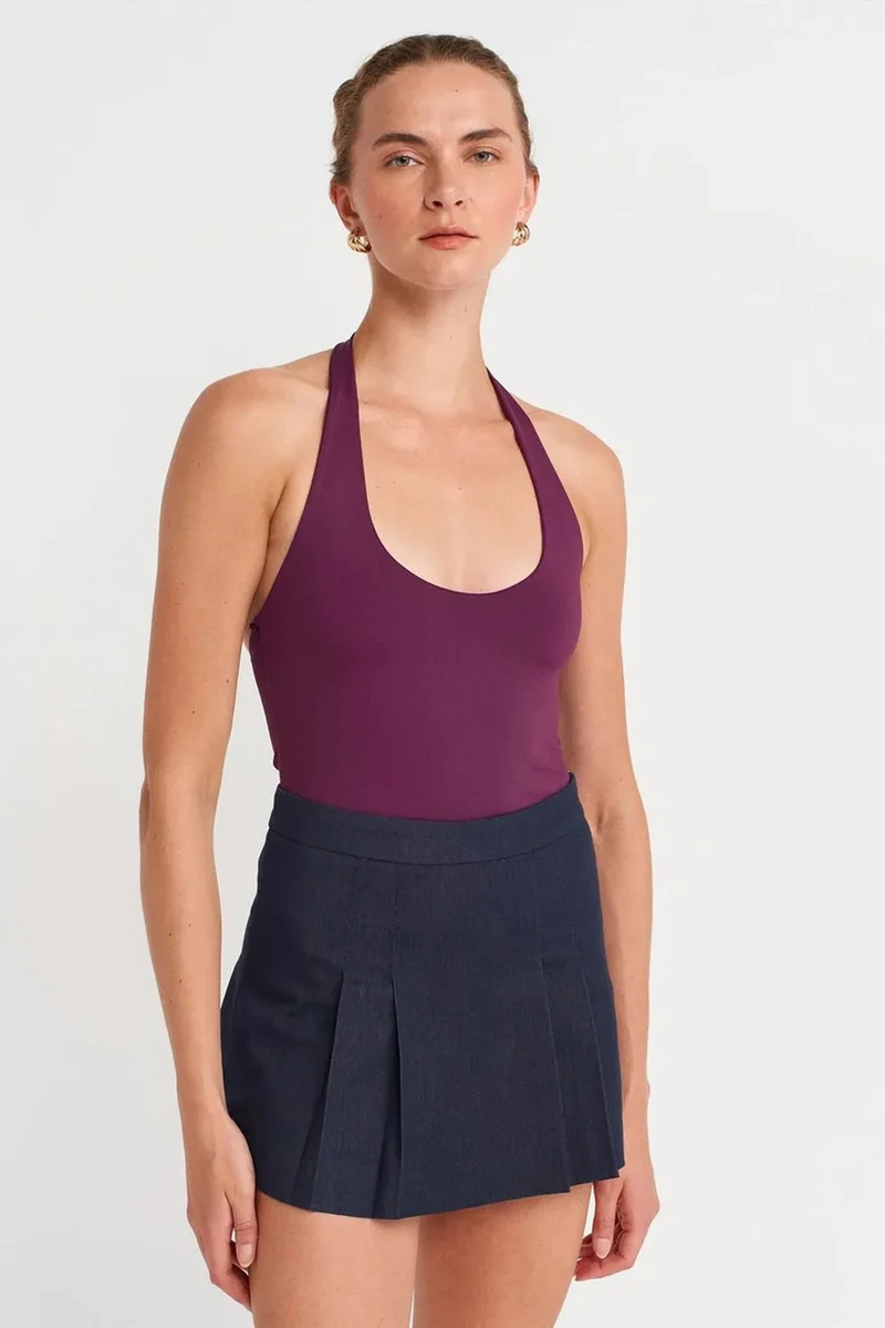 ديلفين DILVIN Women's Slim Fit Halter Neck Cut-Out Top