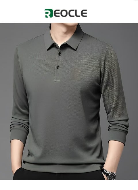 Men's Polo Shirts Long Sleeve Casual Solid Stylish Dry Fit Performance Designed Collared Golf Polo Shirts