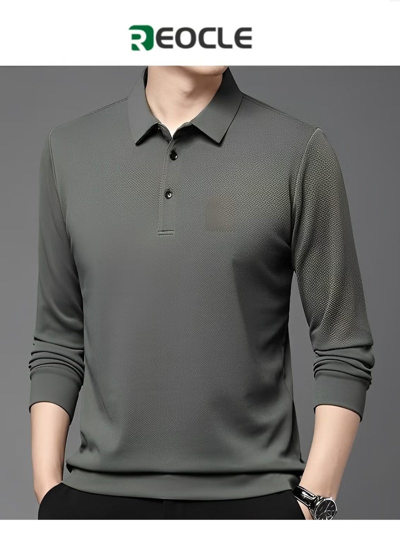REOCLE - Men's Polo Shirts Long Sleeve Casual Solid Stylish Dry Fit Performance Designed Collared Golf Polo Shirts - Image 1