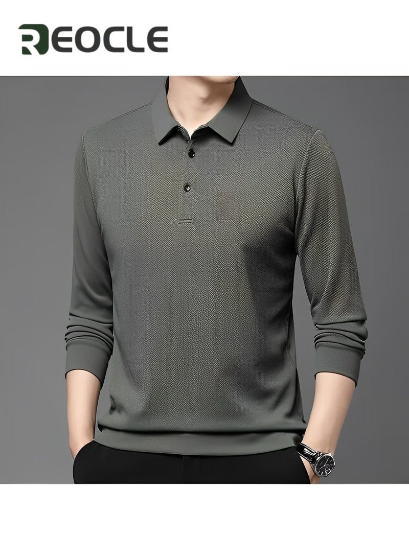 REOCLE - Men's Polo Shirts Long Sleeve Casual Solid Stylish Dry Fit Performance Designed Collared Golf Polo Shirts - Image 1