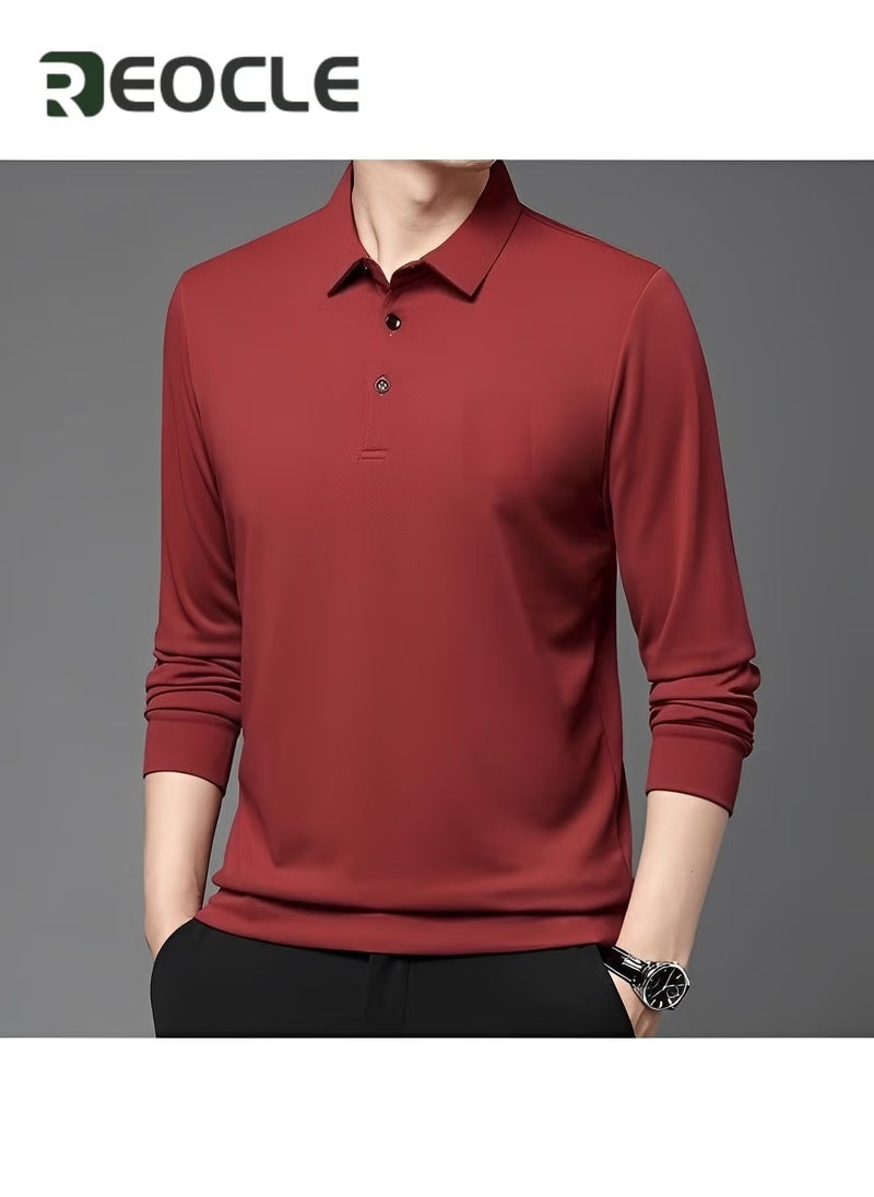 REOCLE - Men's Polo Shirts Long Sleeve Casual Solid Stylish Dry Fit Performance Designed Collared Golf Polo Shirts - Image 1