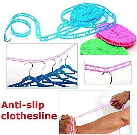 RIVUGJA Windproof AntiSlip Clothes Washing Line Drying Nylon Rope with HooksNylon Clothesline RopeCloth Drying RopeRope for Cloth Drying 5 Meter - Image 4