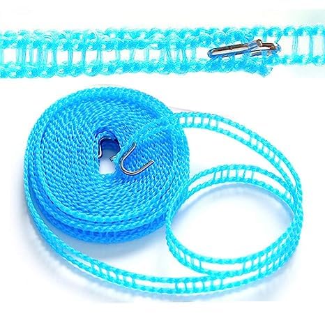 RIVUGJA Windproof AntiSlip Clothes Washing Line Drying Nylon Rope with HooksNylon Clothesline RopeCloth Drying RopeRope for Cloth Drying 5 Meter - Image 2