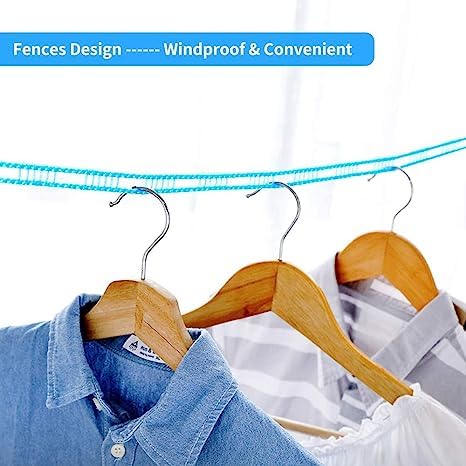 RIVUGJA Windproof AntiSlip Clothes Washing Line Drying Nylon Rope with HooksNylon Clothesline RopeCloth Drying RopeRope for Cloth Drying 5 Meter - Image 5