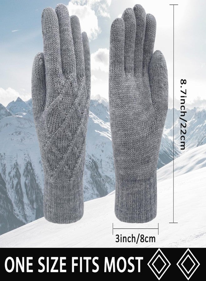 HOPSOOKEN Winter Wool Gloves for Women Men Warm Touch Screen Fleece Lined Elastic Knit Snow Gloves for Cold Weather, Grey, One size - Image 2