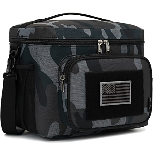 FlowFly Lunch Bag, Insulated Cooler, Thermal Lunch Box Tote with MOLLE/PALS Webbing, Adjustable Padded Shoulder Strap, for Tactical Men Women Adults and Boys Girls Kids (Black#Camo, Large) - Image 1