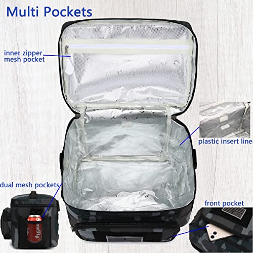 FlowFly Lunch Bag, Insulated Cooler, Thermal Lunch Box Tote with MOLLE/PALS Webbing, Adjustable Padded Shoulder Strap, for Tactical Men Women Adults and Boys Girls Kids (Black#Camo, Large) - Image 5