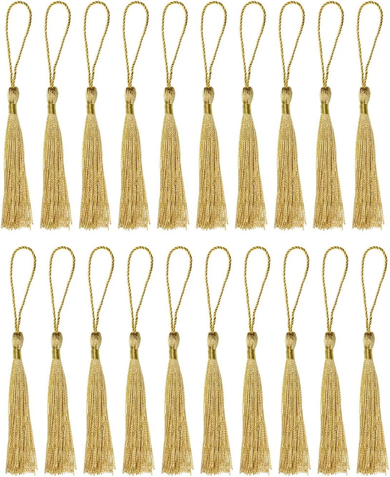 Haoser Golden 50 Psc 13cm/5 Inch Silky Floss Craft Tassels, Handmade Tassel with Loop for Jewelry Making Souvenir, Bookmarks, DIY Craft Accessory - Image 1