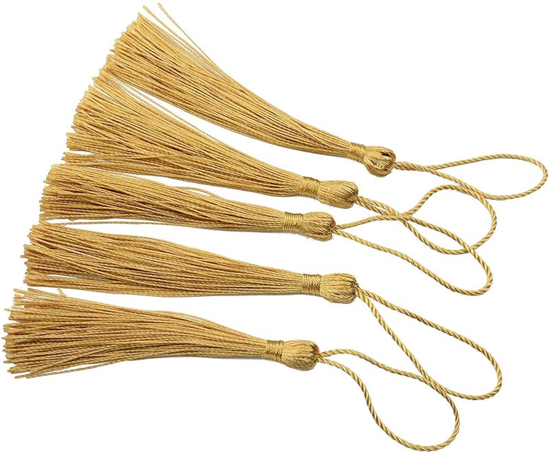 Haoser Golden 50 Psc 13cm/5 Inch Silky Floss Craft Tassels, Handmade Tassel with Loop for Jewelry Making Souvenir, Bookmarks, DIY Craft Accessory - Image 3