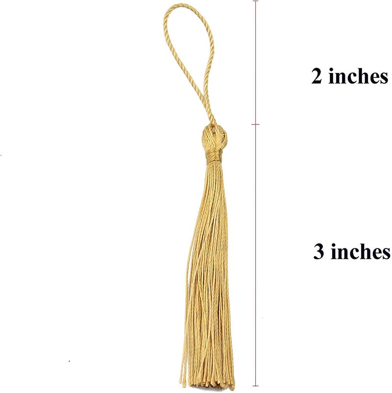 Haoser Golden 50 Psc 13cm/5 Inch Silky Floss Craft Tassels, Handmade Tassel with Loop for Jewelry Making Souvenir, Bookmarks, DIY Craft Accessory - Image 5