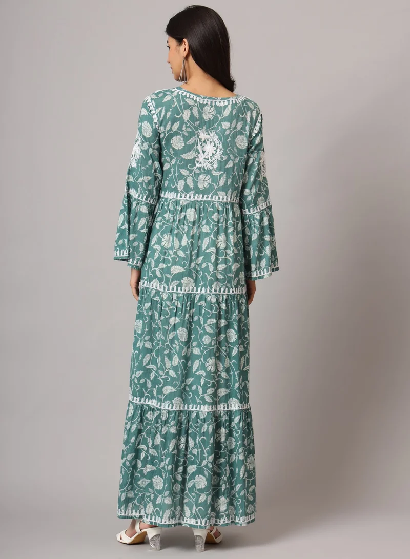 الايا جلابية شيكانكاري مطرزة يدوياً على شكل حرف أ من القطن مولمول-AL3673