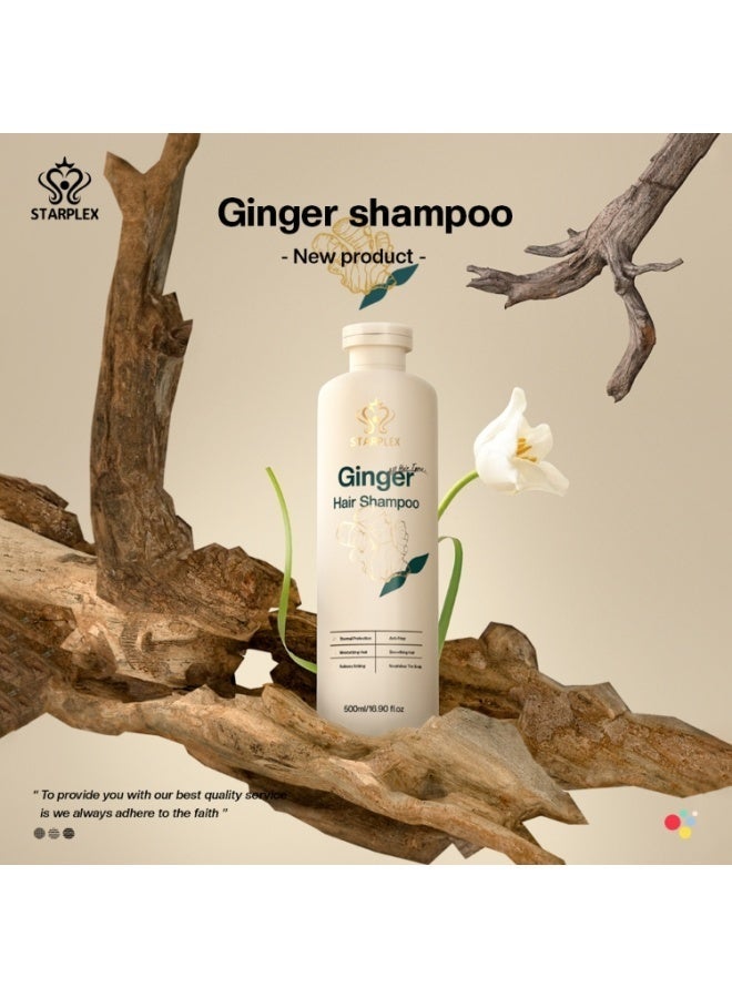 STARPLEX Ginger Anti Hair Loss Shampoo 500ml, Ginger Extract Strengthen Hair Root, Oil Control Volumizing & Anti Dandruff, Repair Dry Damaged Hair, Sulfate Free Scalp Care, Suitable for Men & Women - Image 1