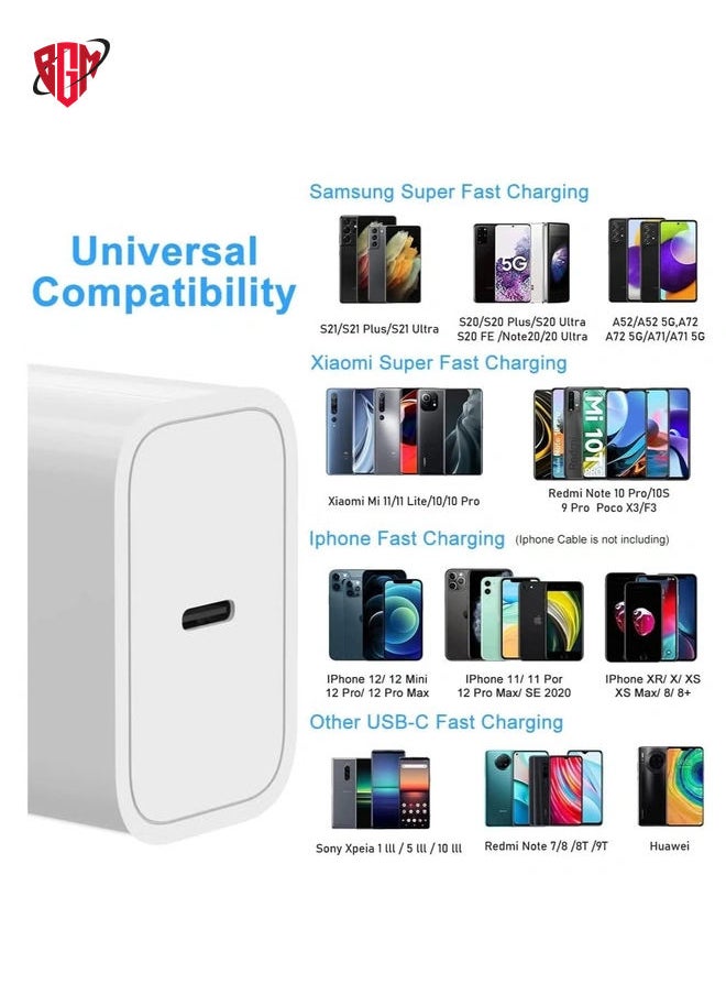 BGM - USB C Super Fast Charger, 25W PD Wall Charger Fast Charging for Samsung Galaxy S21/S21+/S21 Ultra/S20/S20+/S20 Ultra/Note 20/Note 20 Ultra/Note 10/Note10+, 3.3ft USB-C to USB-C Fast Charging Cable - Image 1