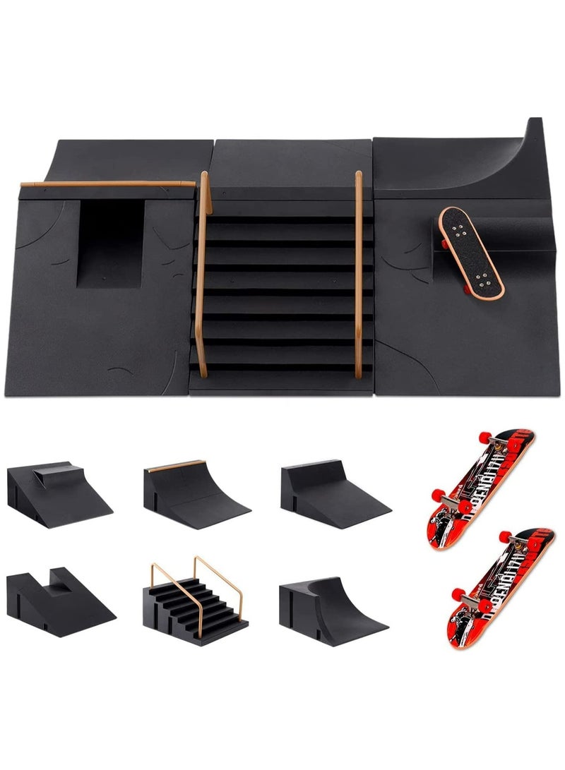 6-in-1 Mini Finger Skateboard Park Kit with 3 Fingerboards, DIY Assembly Skate Ramps for Kids, Perfect Birthday Gift for Young Skateboard Enthusiasts