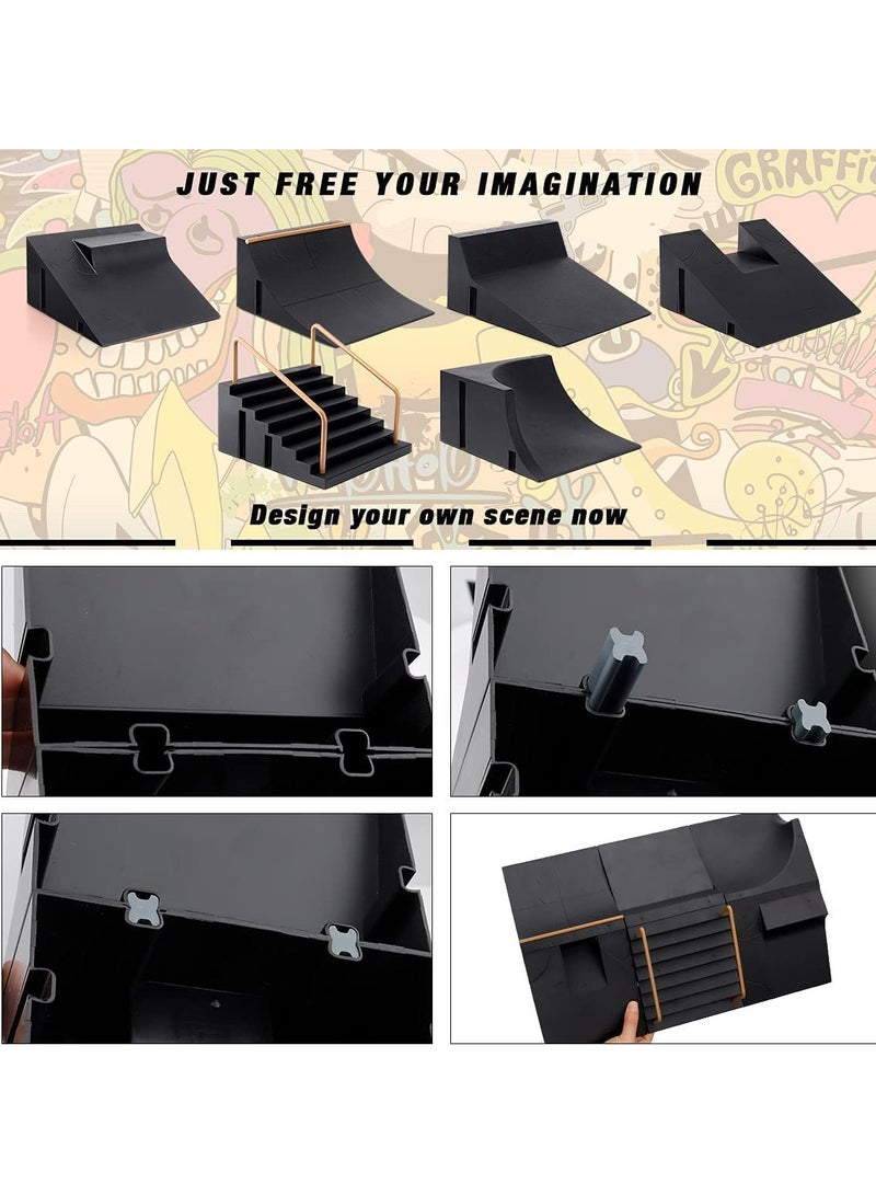 6-in-1 Mini Finger Skateboard Park Kit with 3 Fingerboards, DIY Assembly Skate Ramps for Kids, Perfect Birthday Gift for Young Skateboard Enthusiasts