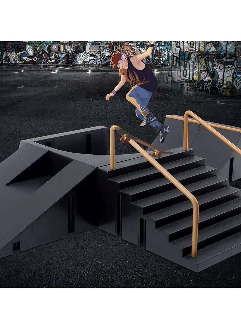 6-in-1 Mini Finger Skateboard Park Kit with 3 Fingerboards, DIY Assembly Skate Ramps for Kids, Perfect Birthday Gift for Young Skateboard Enthusiasts