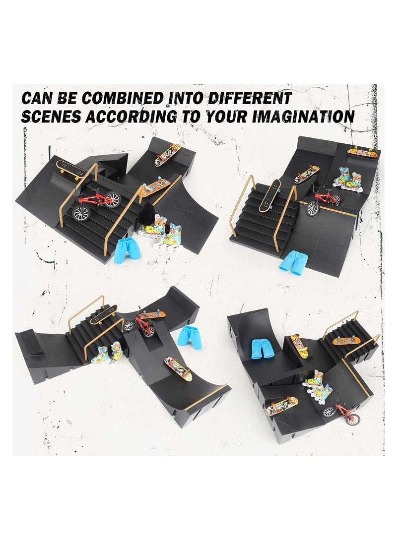 6-in-1 Mini Finger Skateboard Park Kit with 3 Fingerboards, DIY Assembly Skate Ramps for Kids, Perfect Birthday Gift for Young Skateboard Enthusiasts