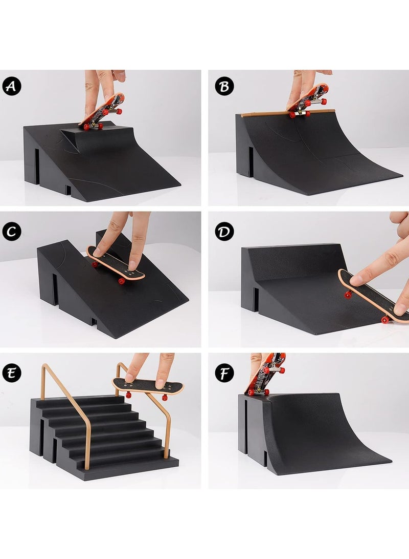 6-in-1 Mini Finger Skateboard Park Kit with 3 Fingerboards, DIY Assembly Skate Ramps for Kids, Perfect Birthday Gift for Young Skateboard Enthusiasts