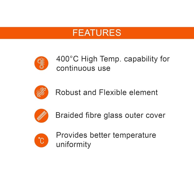 Tempo Flexible Electric Pipe Heating Tape High 620 Watt Temp 400C Volt 230 Size 25mm x 1200mm For Dry Surface  - Image 4