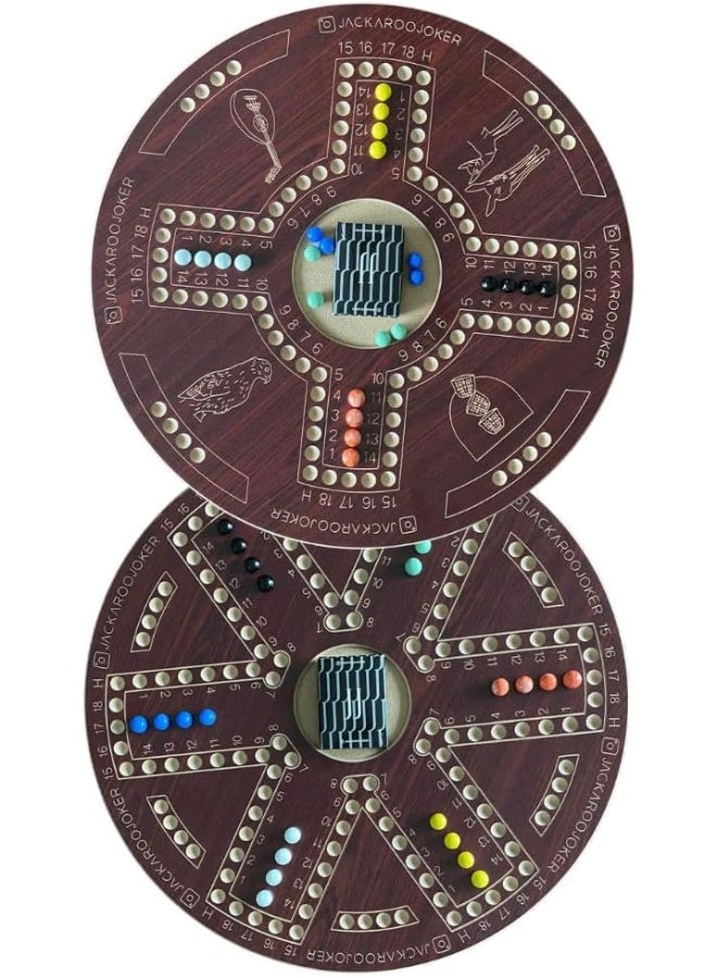 JACKAROOJOKER Jakaroo two sided brown for 4 and 6 players with bag, marbles and original cards - Image 1