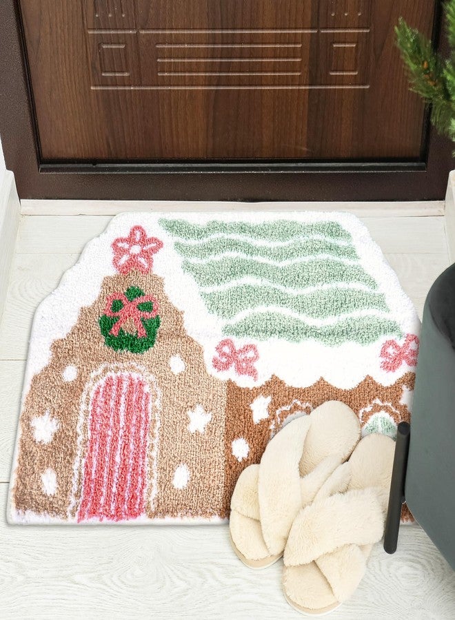 وولاين سجادة حمام عيد الميلاد من والين، ماصة للماء، بتصميم منزل خبز الزنجبيل بألوان الباستيل، سجادة حمام منسوجة مانعة للانزلاق، سجادة دش، سجادة باب أمامي لفصل الشتاء وعيد الميلاد، مقاس 20 بوصة × 31.5 بوصة - Image 4