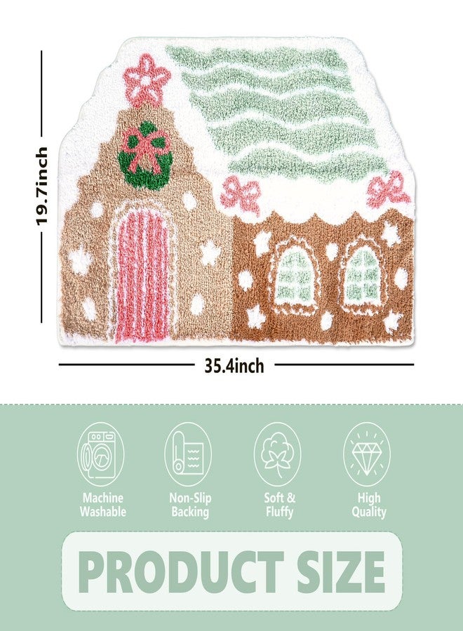 وولاين سجادة حمام عيد الميلاد من والين، ماصة للماء، بتصميم منزل خبز الزنجبيل بألوان الباستيل، سجادة حمام منسوجة مانعة للانزلاق، سجادة دش، سجادة باب أمامي لفصل الشتاء وعيد الميلاد، مقاس 20 بوصة × 31.5 بوصة - Image 2