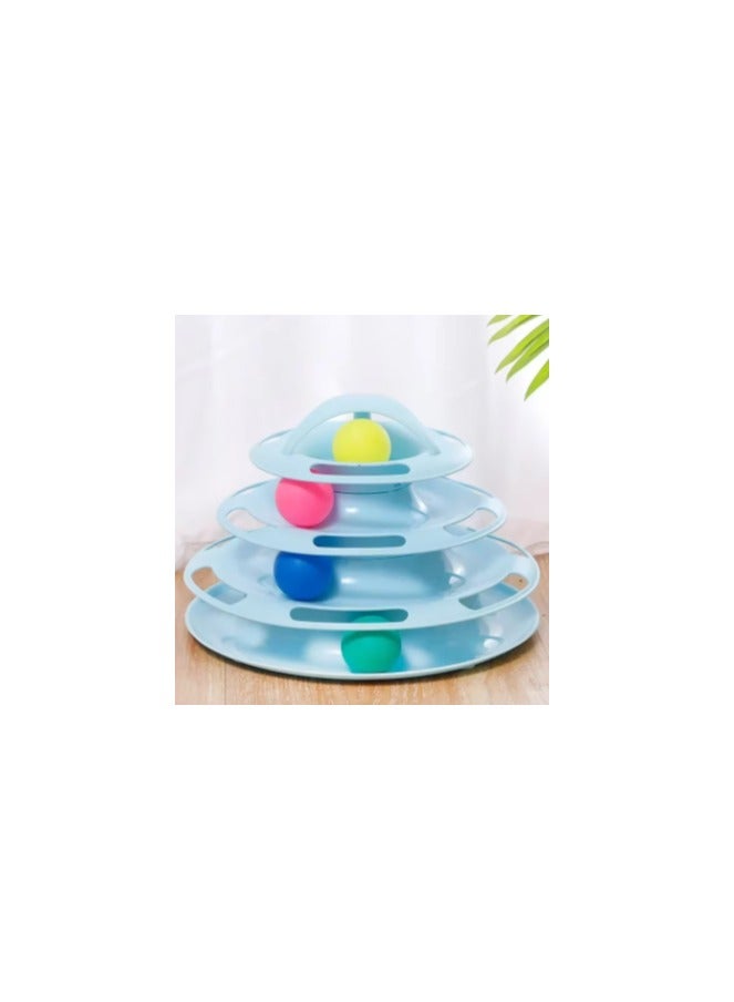 ألعاب القطط، مسار دوار مكون من 3 أبراج مع كرات ملونة، ألعاب ألغاز تفاعلية ممتعة لتدريب العقل للقطط والقطط الصغيرة (أزرق)