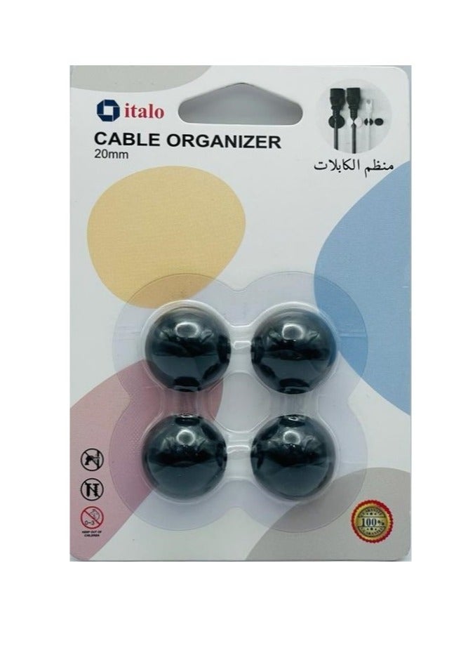 إيتالو عبوة من 4 قطع من منظم إدارة الأسلاك وحامل مشابك الكابلات للتلفاز والمكتب والسيارة والمنزل 20 مللي متر باللون الأسود - Image 1