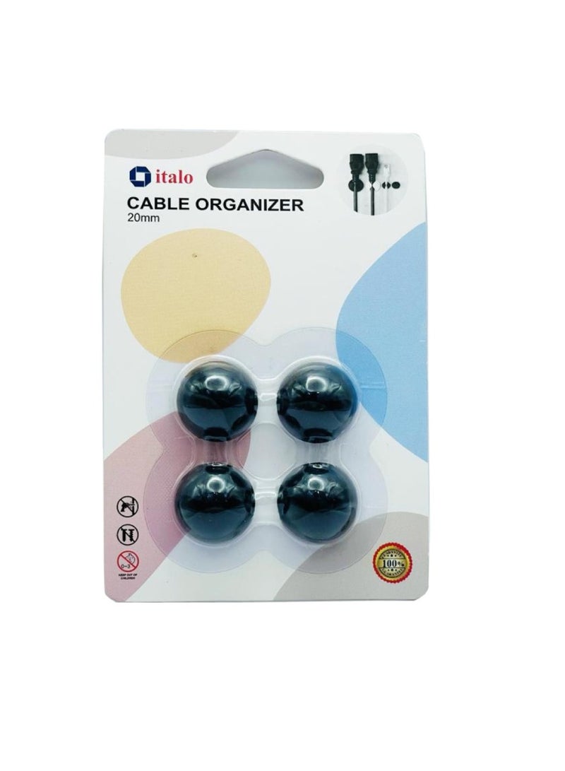 إيتالو عبوة من 4 قطع من منظم إدارة الأسلاك وحامل مشابك الكابلات للتلفاز والمكتب والسيارة والمنزل 20 مللي متر باللون الأسود - Image 2