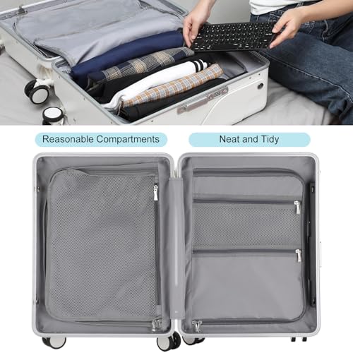 Bulyoou 20 Inch Ride on Luggage with Seat for Kids Top Opening Aluminum Frame Suitcase with Spinner Wheels Locks for Travel(White) - Image 5