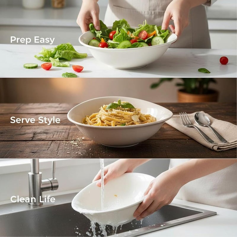 Salad Bowl, 8-Inch Ceramic Serving Bowl, White With Rounded Triangle Design For Pasta, Fruit, Dessert, 16.9 Fl Oz - Image 5
