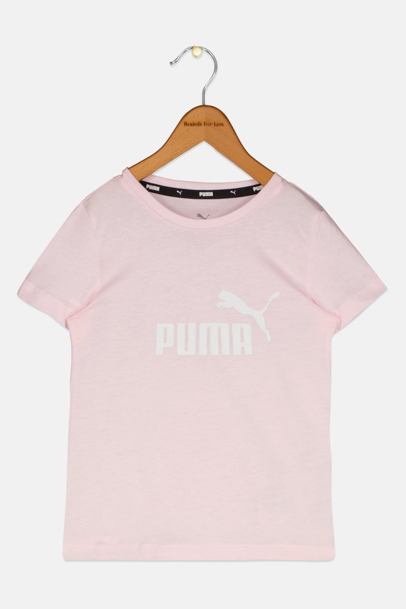 PUMA Kids Girl Sportswear Fit Short Sleeves Brand Logo Top, Light Pink - Image 1