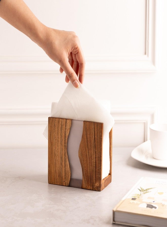 LAVAUK Acacia wood & Transparent Epoxy resin Napkin holder for table, Rustic farmhouse napkin organisation for kitchen, dining, counter tops, restaurant or outdoors | 6x5x2.5 inches|(Gray) - Image 2