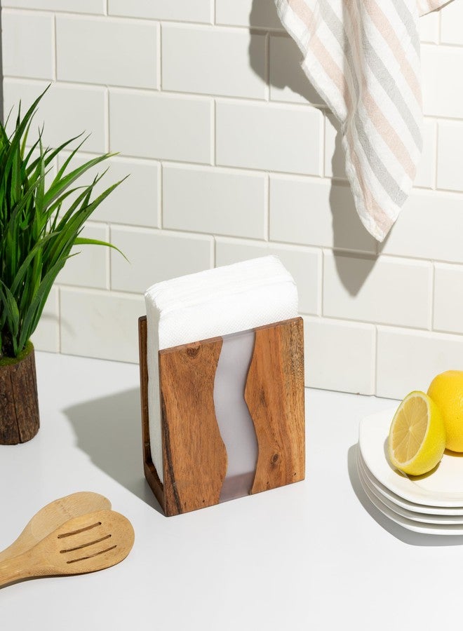 LAVAUK Acacia wood & Transparent Epoxy resin Napkin holder for table, Rustic farmhouse napkin organisation for kitchen, dining, counter tops, restaurant or outdoors | 6x5x2.5 inches|(Gray) - Image 4