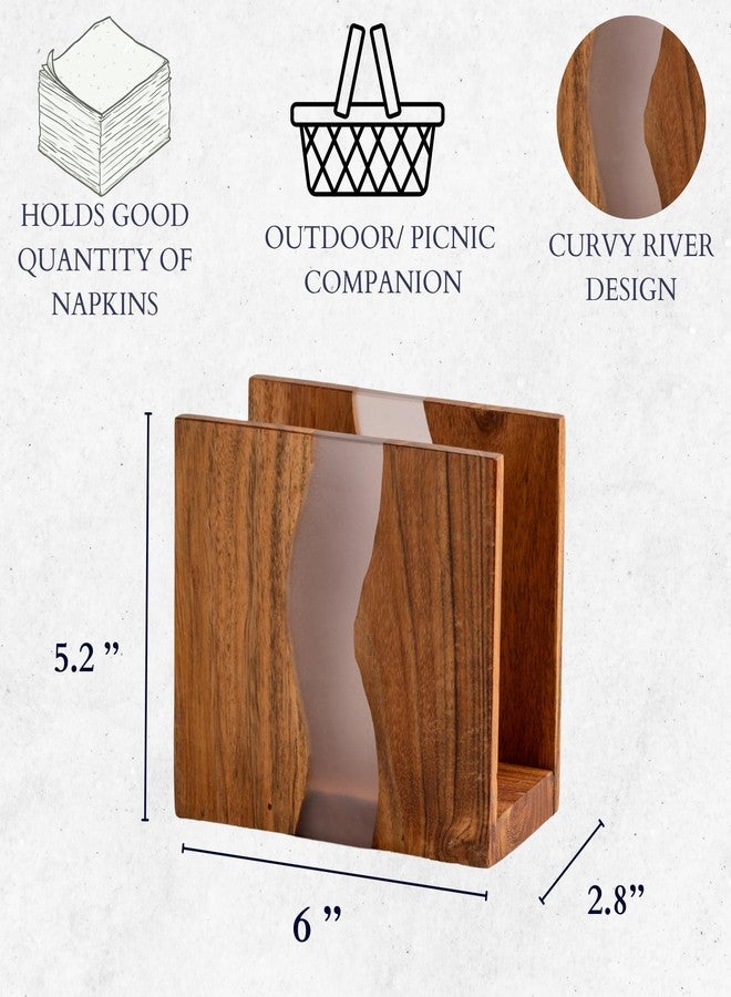 LAVAUK Acacia wood & Transparent Epoxy resin Napkin holder for table, Rustic farmhouse napkin organisation for kitchen, dining, counter tops, restaurant or outdoors | 6x5x2.5 inches|(Gray) - Image 3