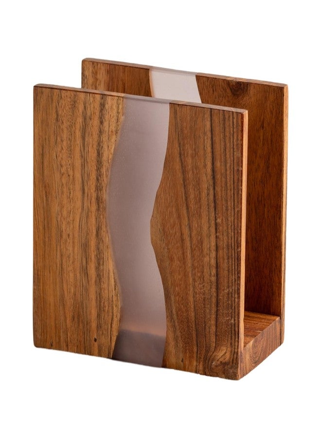 LAVAUK Acacia wood & Transparent Epoxy resin Napkin holder for table, Rustic farmhouse napkin organisation for kitchen, dining, counter tops, restaurant or outdoors | 6x5x2.5 inches|(Gray) - Image 1