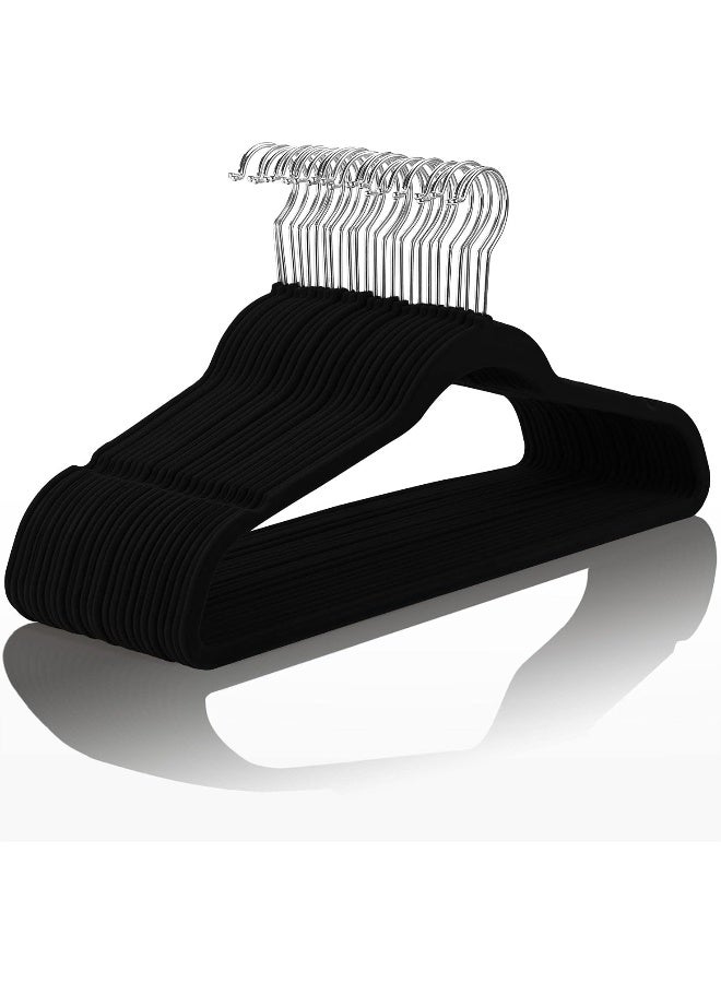 MIZGI Premium Velvet Hangers (Pack of 50) Heavyduty - Non Slip - Velvet Suit Hangers Black - Chrome Hooks, Space Saving Clothes Hangers, One Size - Image 1