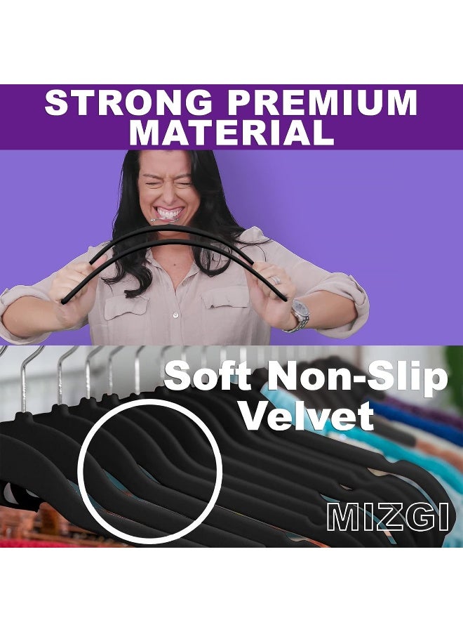 MIZGI Premium Velvet Hangers (Pack of 50) Heavyduty - Non Slip - Velvet Suit Hangers Black - Chrome Hooks, Space Saving Clothes Hangers, One Size - Image 2