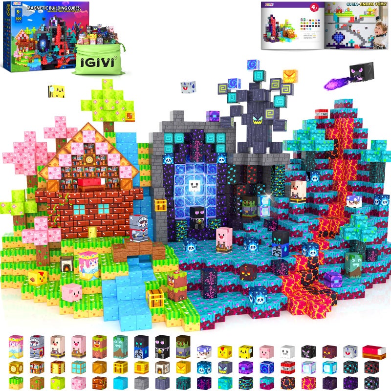 IGIVI 300PCS Magnetic Blocks Build Mine Magnet World Set Stacking Magnetic Building Cubes for Kids Ages 46 68 812 STEM Montessori Sensory Toys for Toddler Christmas Birthday Gifts for Boys Girls - Image 3