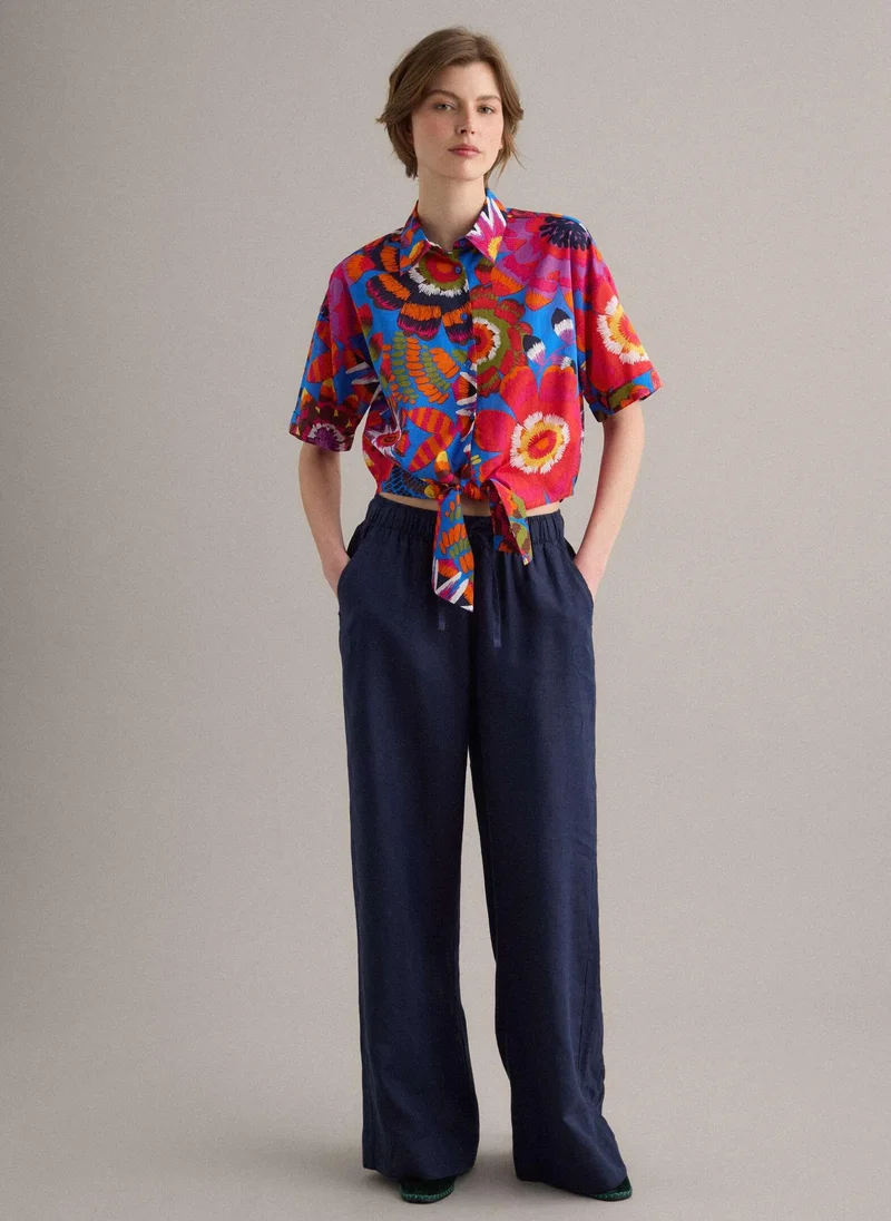 او في اس OVS Multicoloured Pure Cotton Crop Shirt