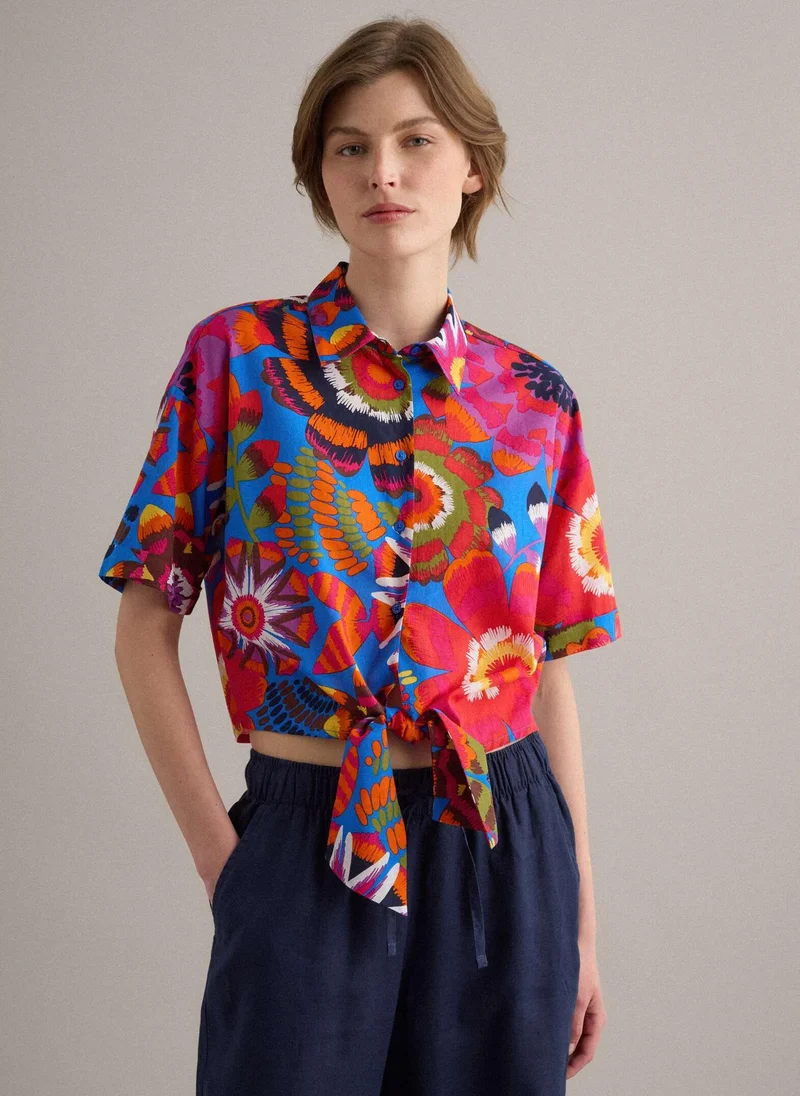 او في اس OVS Multicoloured Pure Cotton Crop Shirt