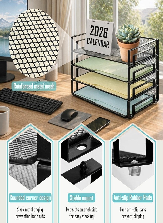 Socpuro 4 Pack Stackable Letter Paper Tray, Desktop Organizer for Letter/A4 Size Folders Documents, File Storage Paper Sorter Mail Holder for Office Home Classroom - Image 3