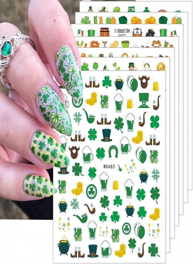BYJKYEN 7 Sheets St. Patrick's Day Nail Stickers for Nail Art, 3D Self-Adhesive Shamrock Nail Decals Green Clover Irish Nail Art Design Stickers Charms for Women Girls Nail DIY Decoration Accessories - Image 1