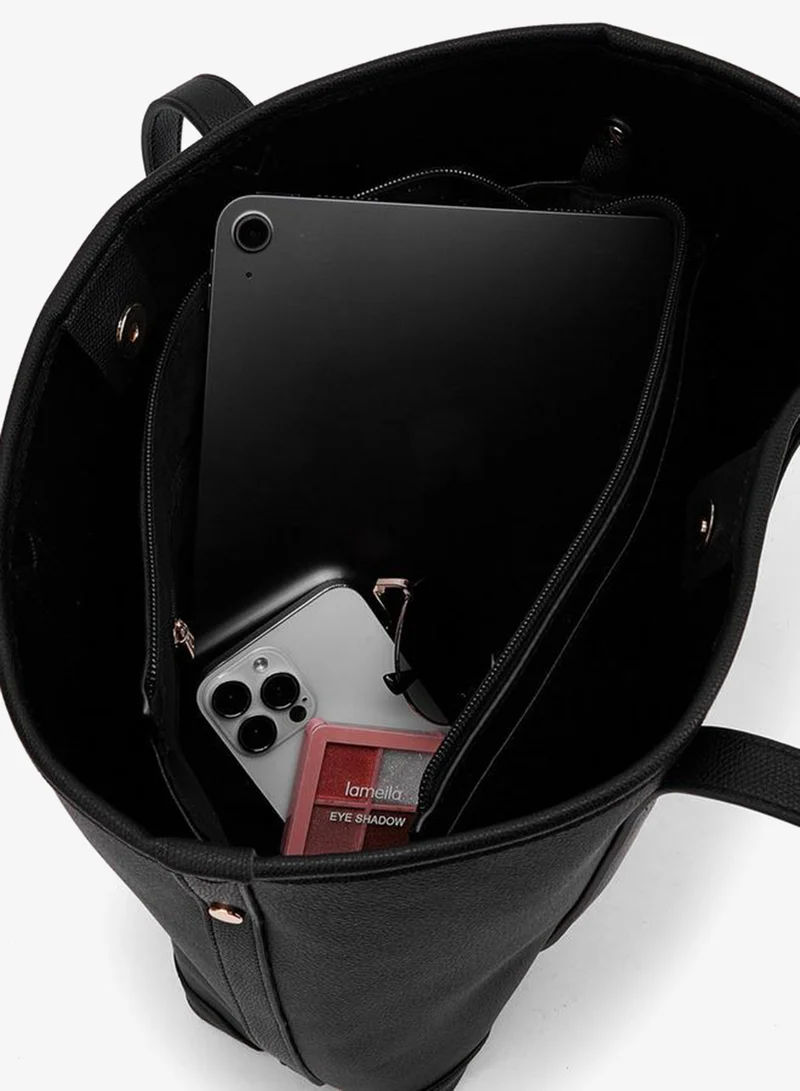 Flora Bella By Shoexpress BLACK Textured Tote Bag With Handles for Women | Best Price UAE