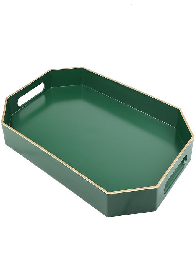 Omuriko Green Decorative Tray with Handles, Versatile Serving Tray for Coffee Table, Ottoman, Ideal for Serving, Displaying, Organizing, 15.7"*10.2"*1.57" - Image 1