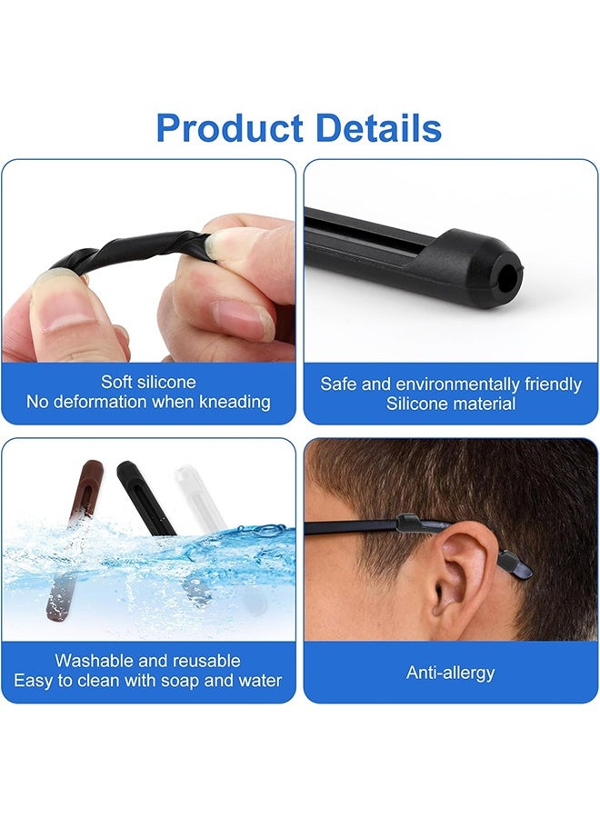 8 Pairs Glasses Ear Cushion Eyeglasses Temple Tips Sleeve Retainer Anti-Slip Spectacle Arm Grips Soft Silicone Elastic Comfort for Eyeglasses Sunglasses Reading Glasses Accessories Black White Grey Brown - Image 3