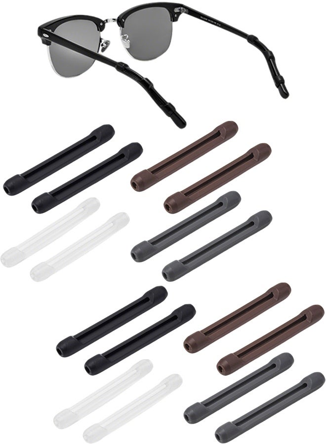 8 Pairs Glasses Ear Cushion Eyeglasses Temple Tips Sleeve Retainer Anti-Slip Spectacle Arm Grips Soft Silicone Elastic Comfort for Eyeglasses Sunglasses Reading Glasses Accessories Black White Grey Brown - Image 1